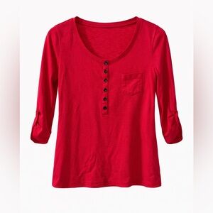 Elegant Red Long Sleeve Button-Up Top